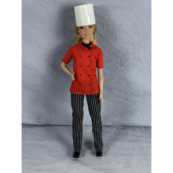 Barbie Chef Doll Mattel Careers Red Jacket Striped Pants Chef Hat Shoes Blonde - Picture 1 of 2